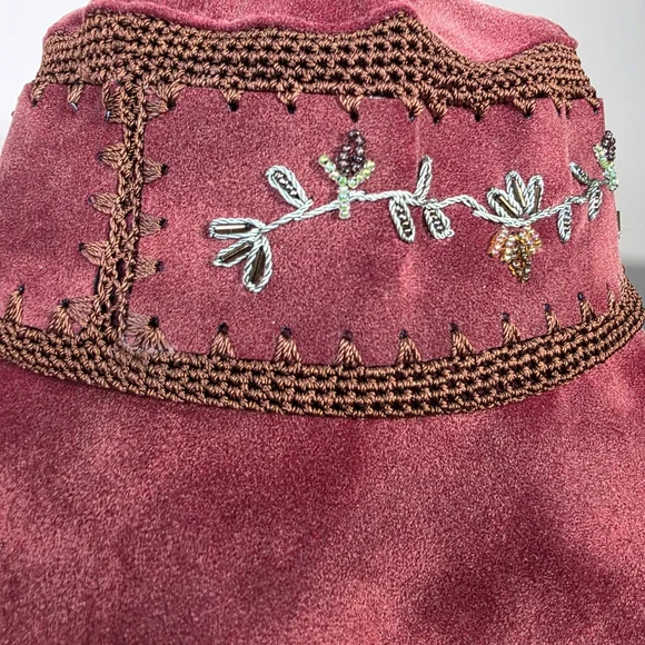 Vintage JCPenney Women’s Embroidered Burgundy Bucket Hat One Size Boho Cottage - Picture 5 of 15